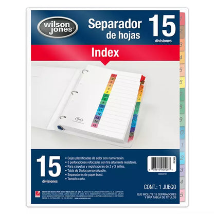 Separador Index Carta Con 15 | Wilson Jones P1365