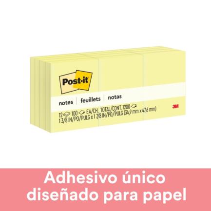 Notas Adhesivas 653 Amarillas 38 x 51 mm 12 C/100 | Post-it 70016043666
