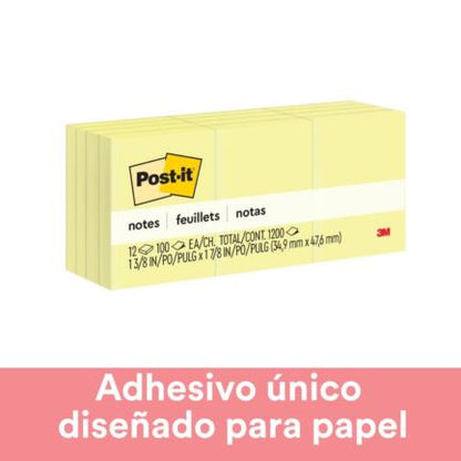 Notas Adhesivas 653 Amarillas 38 x 51 mm 12 C/100 | Post-it 70016043666