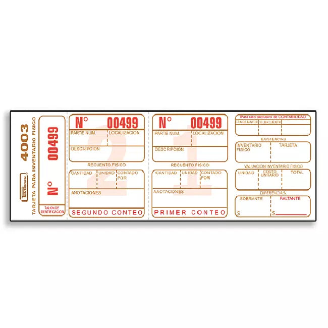 Tarjeta Inventario Fisico Con 500 Printaform 4003