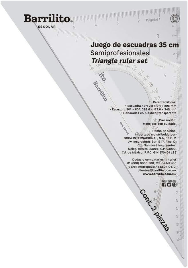 Juego con 2 Escuadras Semi-Profesionales 35 cm | Barrilito 2036JE