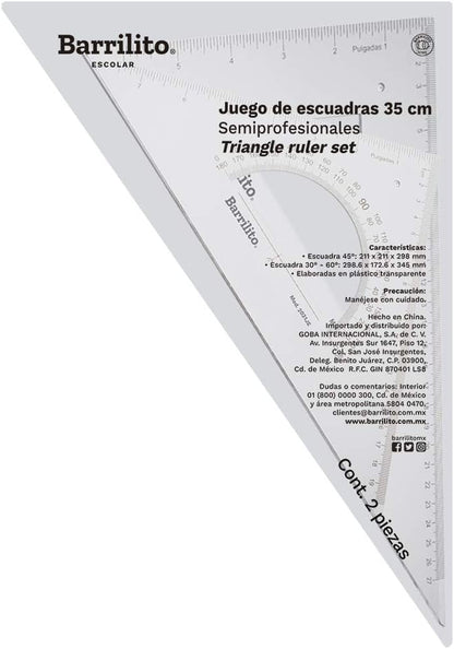 Juego con 2 Escuadras Semi-Profesionales 35 cm | Barrilito 2036JE