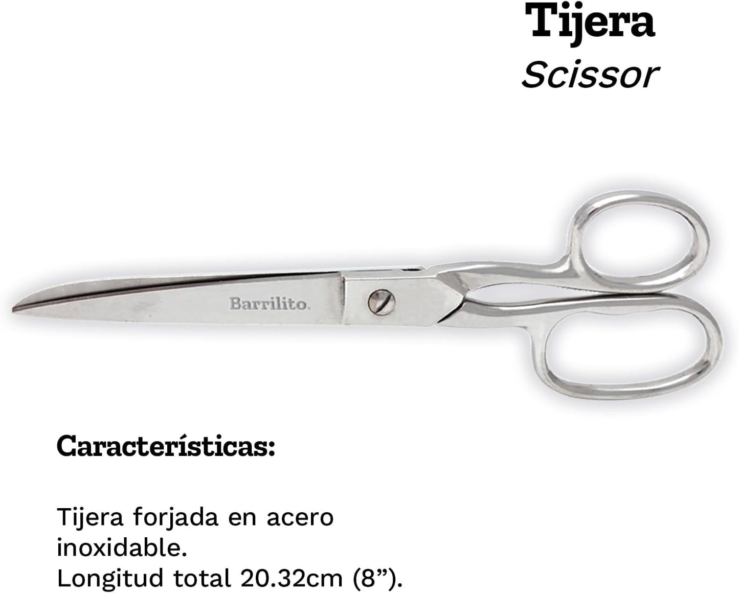 Tijera Forjada Ergonómica Ojo Grande 20.3 cm (8 in) | Barrilito 8341-8CN