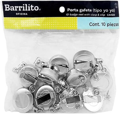 Broche para Gafete Retractil Plata C/10 |  Barrilito CAI502