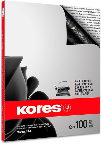 Papel Carbon Negro Carta A4 Carpeta Con 100 | Kores 78492