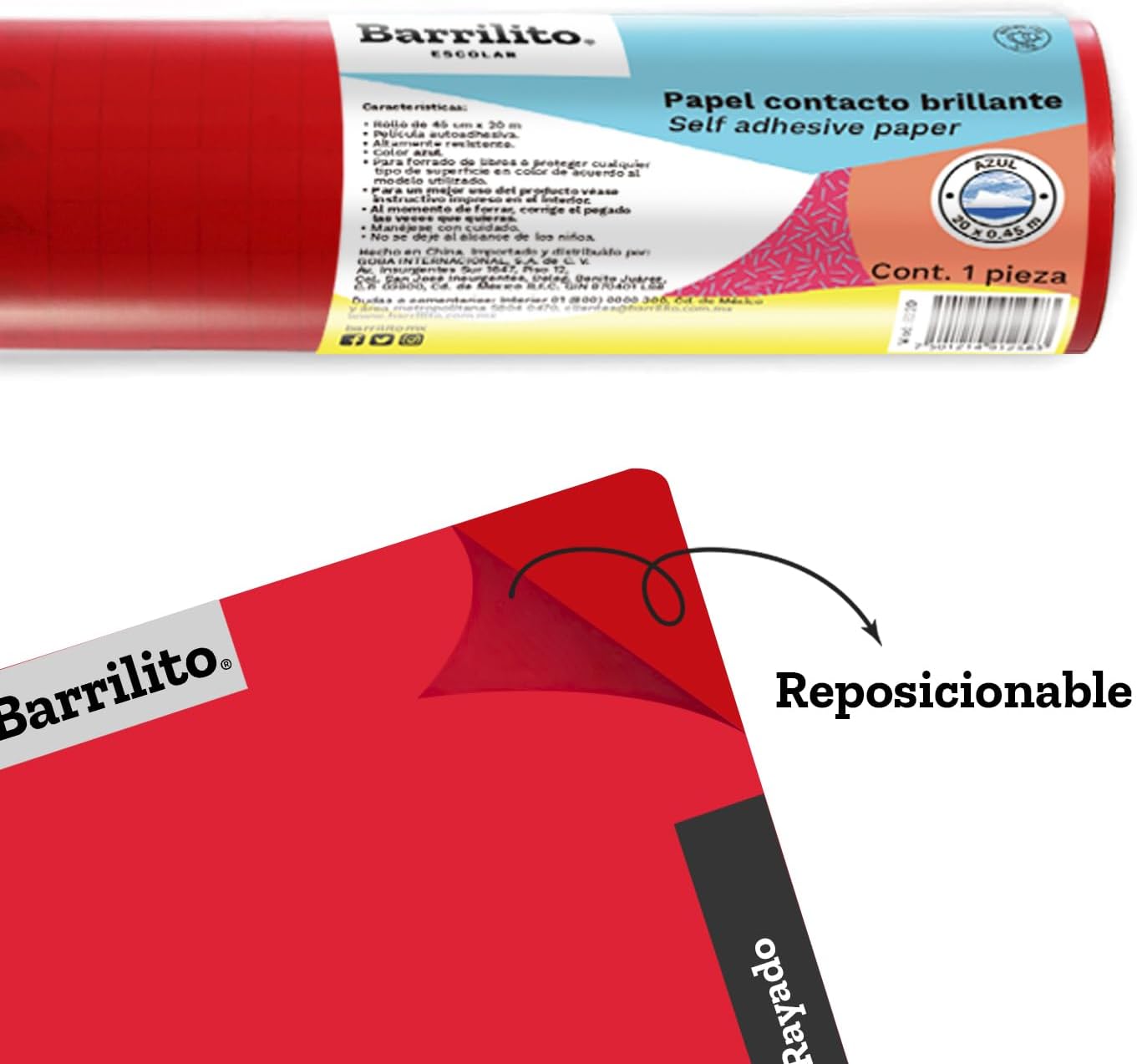 Pelicula Autoadherible 45 cm x 20 m Colores | Barrilito 8120