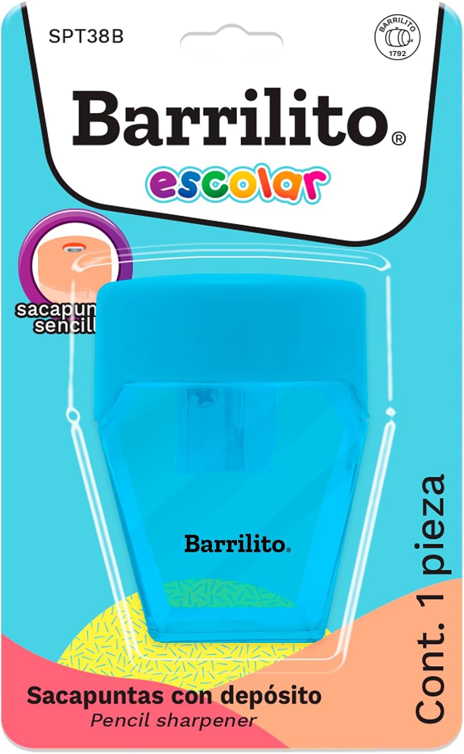 Sacapuntas Sencillo con Deposito y Tapa | Barrilito SPT38