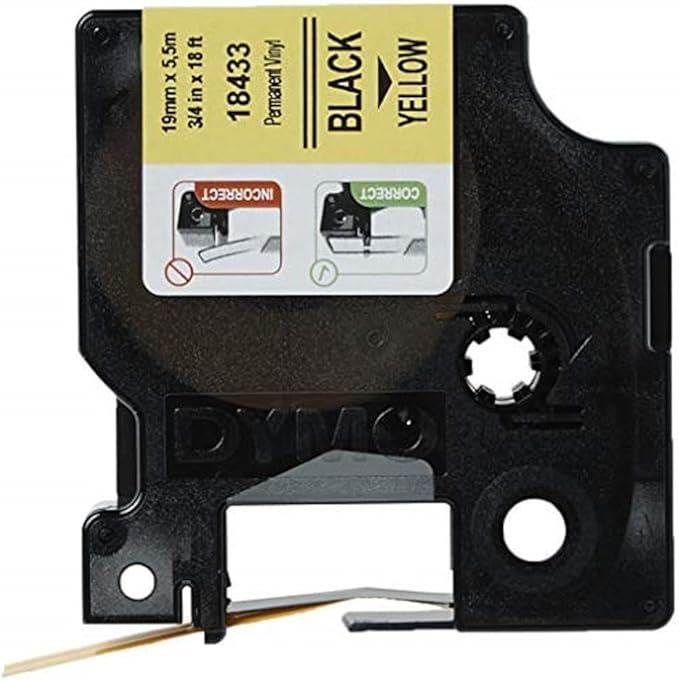 Cinta para Rotulador Rhino Vinyl 3/4" 19 mm x 5.5 m Negro/Amarillo | Dymo 18433