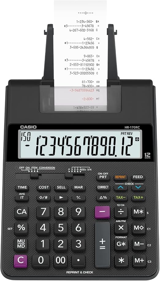 Calculadora Casio con Impresora 12 Digitos Negra | Casio HR-170RC
