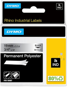 Cinta para Rotulador Rhino Polyester 3/4 in 19 mm x 5.5 m Negro/Metalico | Dymo 18487