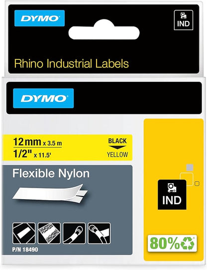 Cinta para Rotulador Rhino Nylon 1/2 in 12 mm x 3.5 m Negro/Amarillo | Dymo 18490