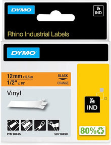Cinta para Rotulador Rhino Vinyl 1/2 in 12 mm x 5.5 m Negro/Naranja | Dymo 18435