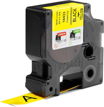 Cinta para Rotulador Rhino Vinyl 3/4" 19 mm x 5.5 m Negro/Amarillo | Dymo 18433