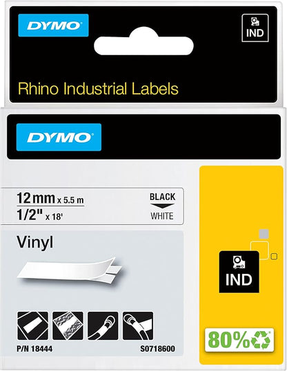 Cinta Rhino Vinyl 1/2" 12mm  x 5.5m Negro/Blanco | Dymo 18444