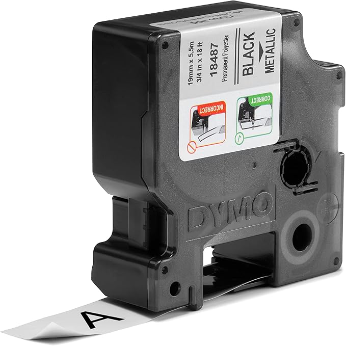 Cinta para Rotulador Rhino Polyester 3/4 in 19 mm x 5.5 m Negro/Metalico | Dymo 18487