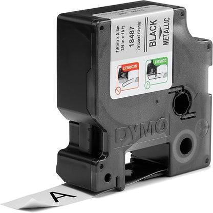 Cinta para Rotulador Rhino Polyester 3/4 in 19 mm x 5.5 m Negro/Metalico | Dymo 18487