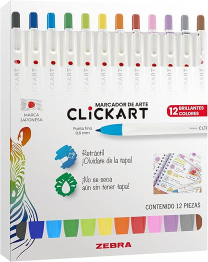 Marcador Retráctil Clickart con 12 | Zebra 4019-76