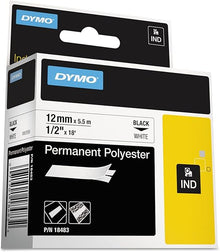 Cinta para Rotulador Rhino Polyester 1/2 in 12 mm x 5.5 m Negro/Blanco | Dymo 18483