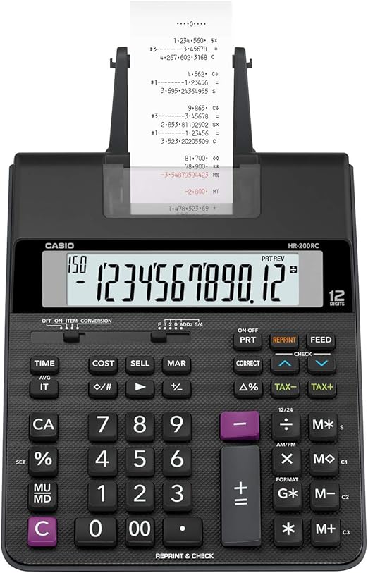 Calculadora con Impresora 12 Digitos Negra | Casio HR-200RC