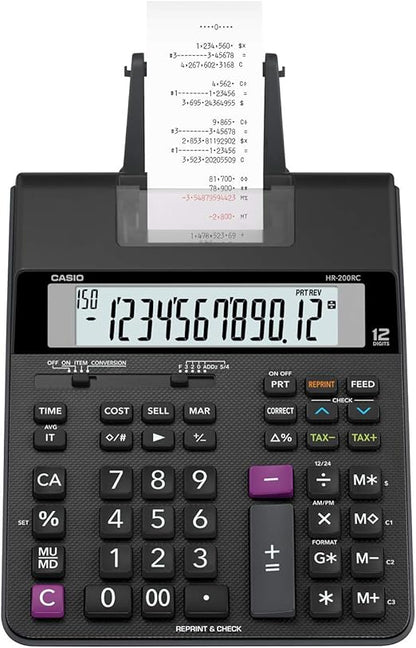 Calculadora con Impresora 12 Digitos Negra | Casio HR-200RC