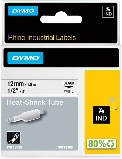 Cinta para Rotulador Rhino Termo 1/2" 12 mm x 1.52 m Negro/Blanco | Dymo 18055