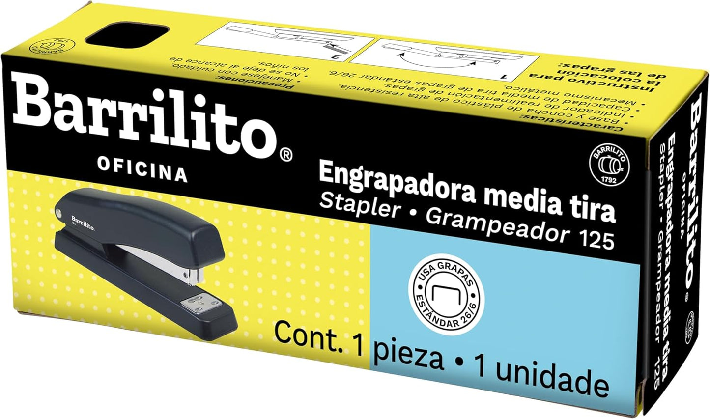 Engrapadora Media Tira Plástica Negra | Barrilito 125