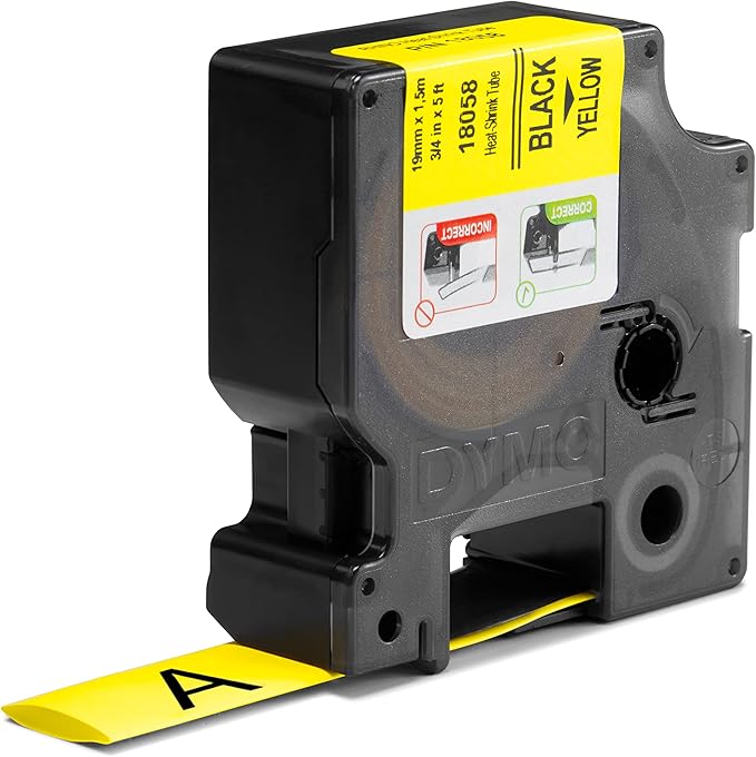 Cinta para Rotulador Rhino Termo 3/4 in 19 mm x 1.52 m Negro/Amarillo | Dymo 18058