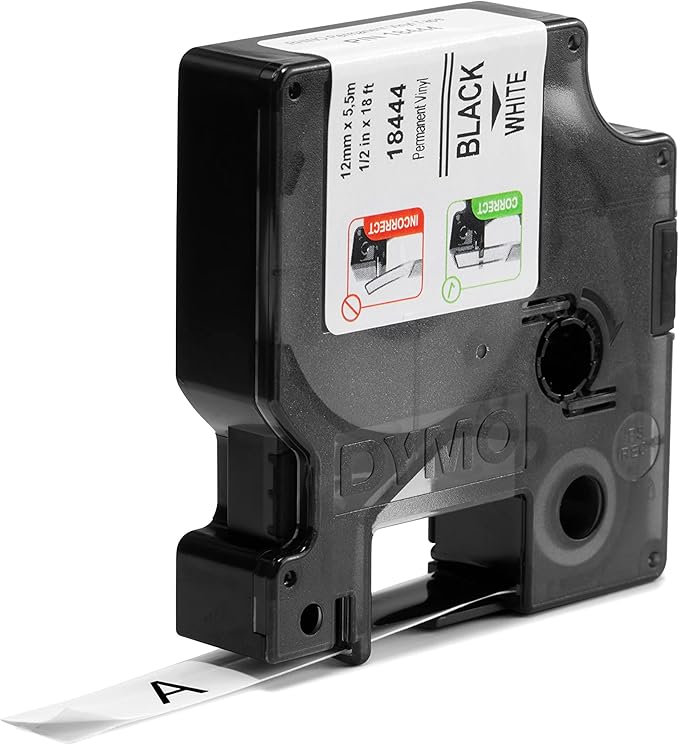 Cinta Rhino Vinyl 1/2" 12mm  x 5.5m Negro/Blanco | Dymo 18444