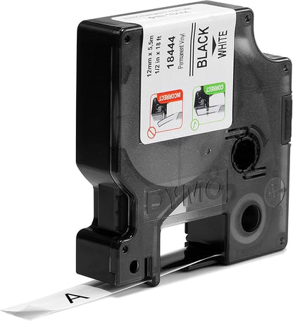 Cinta Rhino Vinyl 1/2" 12mm  x 5.5m Negro/Blanco | Dymo 18444