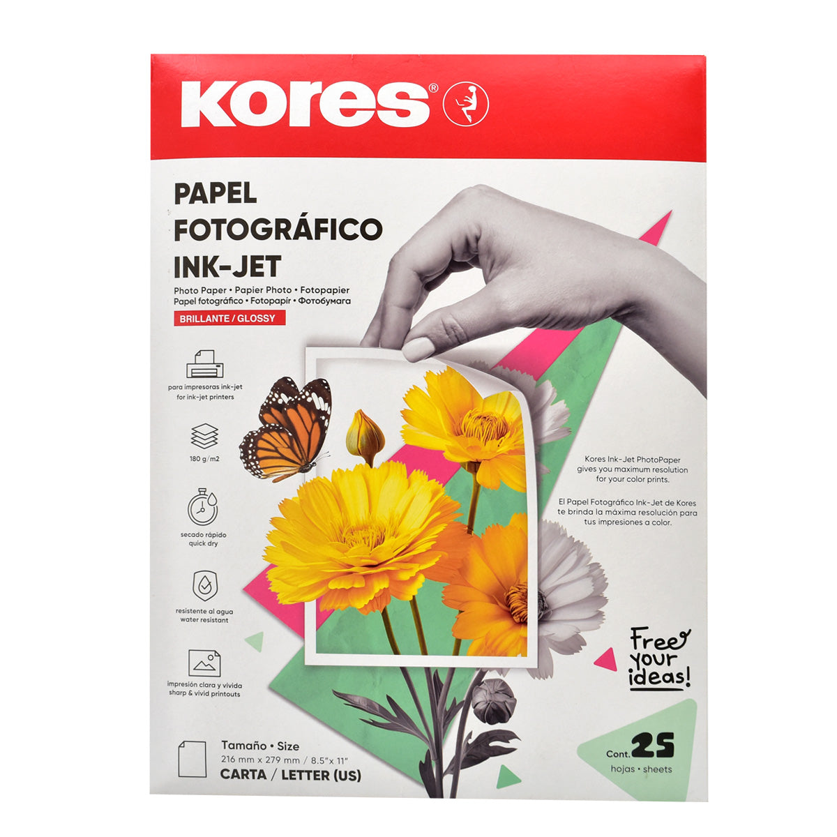 Papel Fotográfico Ink-jet Brillante Carta C/25 | Kores 73501