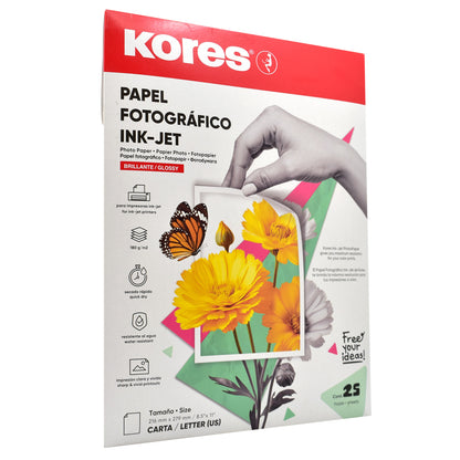 Papel Fotográfico Ink-jet Brillante Carta C/25 | Kores 73501