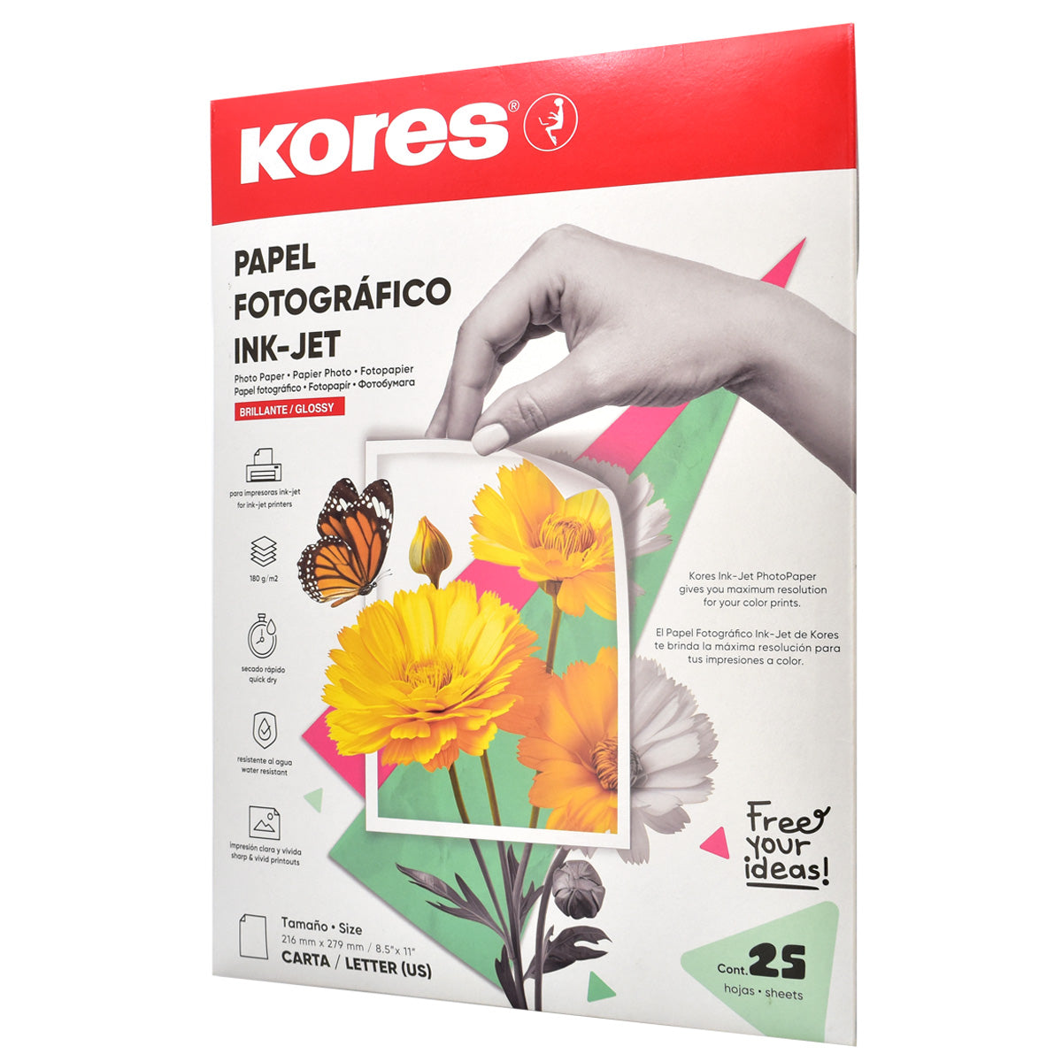 Papel Fotográfico Ink-jet Brillante Carta C/25 | Kores 73501