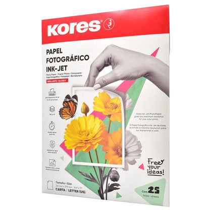 Papel Fotográfico Ink-jet Brillante Carta C/25 | Kores 73501