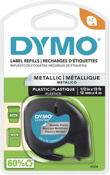 Cinta LetraTag 1/2 in 12 mm x 4 m Negro/Metalico |Dymo 91338