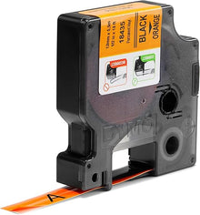 Cinta para Rotulador Rhino Vinyl 1/2 in 12 mm x 5.5 m Negro/Naranja | Dymo 18435