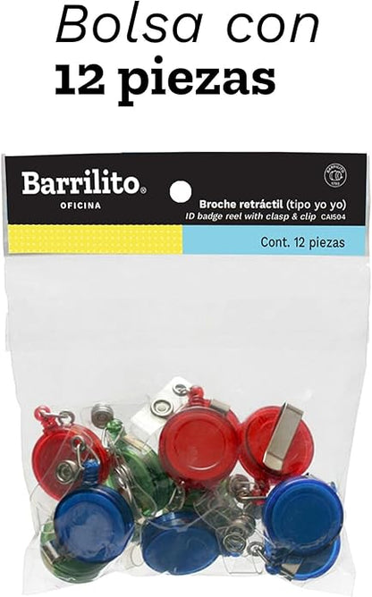 Broche para Gafete Retractil Color C/12 |  Barrilito CAI504