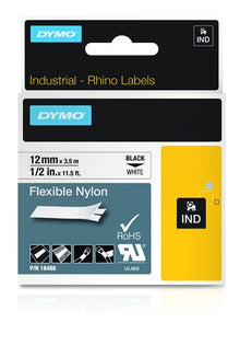 Cinta para Rotulador Rhino Nylon 1/2 in 12 mm x 3.5 m Negro/Blanco| Dymo 18488