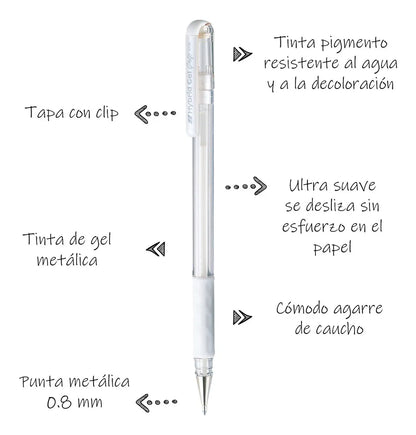 Boligrafo Hybrid Gel Grip Metallic 0.8 Mm Plata - PENTEL K118-Z