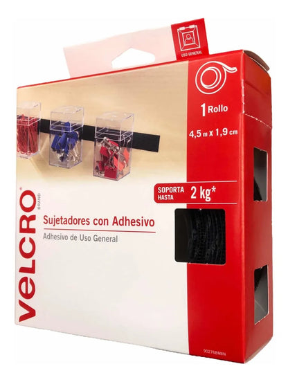 Sujetadores con Adhesivo Negro 4.5 m x 1.9 cm | Velcro 90276