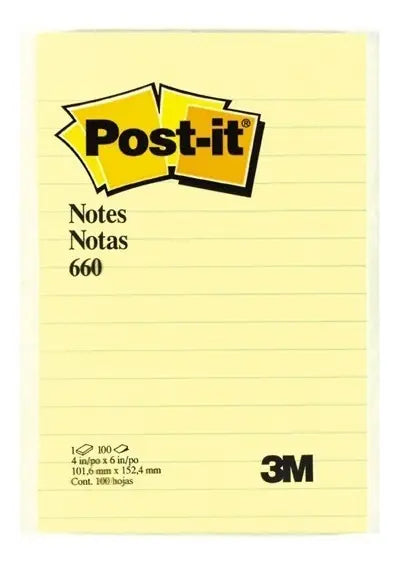 Nota Adhesiva 660 Amarilla Rayada 4 x 6 in C/100 | Post-it 660