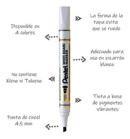 Marcador Whiteboard Marker con 4 | Pentel MW86-4