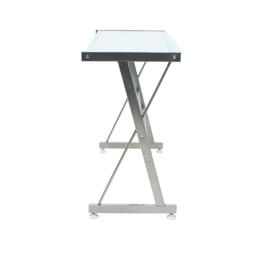 Escritorio Metálico con Cristal Templado Plata | JM-907G Mobilek