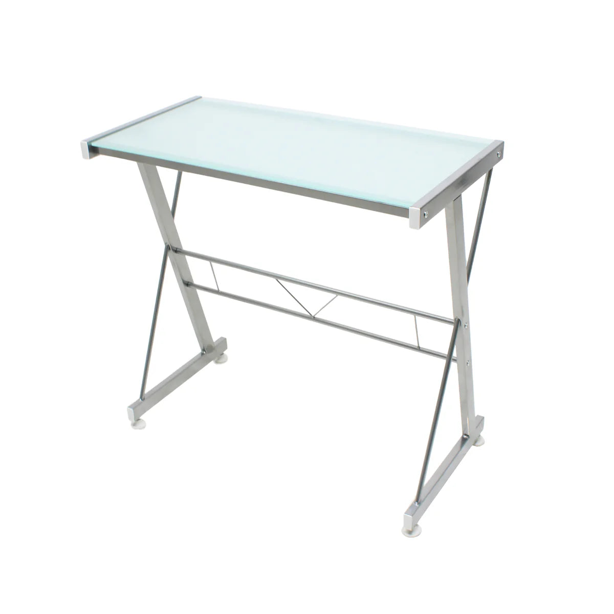 Escritorio Metálico con Cristal Templado Plata | JM-907G Mobilek