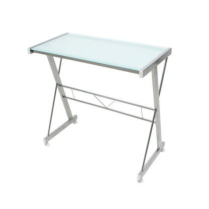 Escritorio Metálico con Cristal Templado Plata | JM-907G Mobilek