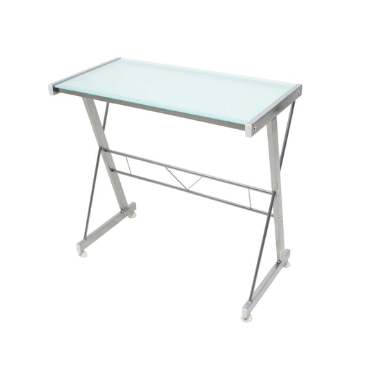 Escritorio Metálico con Cristal Templado Plata | JM-907G Mobilek