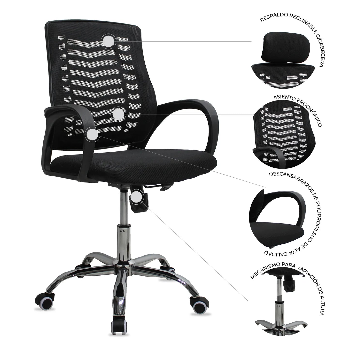 Silla Secretarial Mesh Negra | JM-108 Mobilek