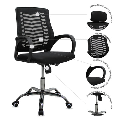 Silla Secretarial Mesh Negra | JM-108 Mobilek