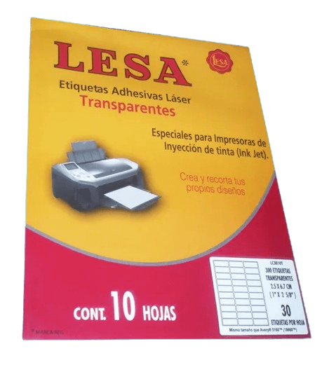 Etiqueta Adhesiva Laser/Inkjet 1 x 2-5/8 in Transparente 10 H C/30 | Lesa LC3010T