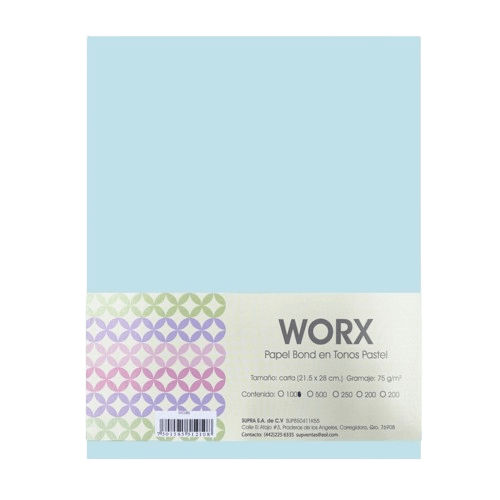 Papel Bond Worx Carta Azul Pastel 100 Pzas | Supra 10-6108