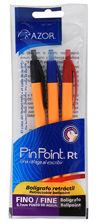 Bolígrafo Pin Point Retráctil Fino 0.7mm con 3 | Azor 6123CS